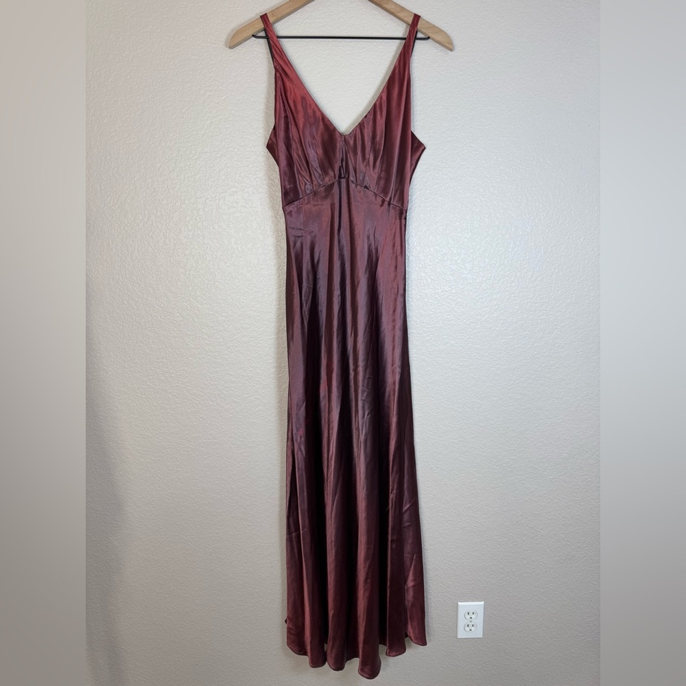 Vintage 90’s Betsey Johnson Merlot Burgundy Metallic Satin Slip Dress size 8